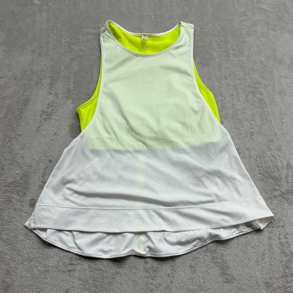 FP Movement Tank Top Women S White Neon Lime Green Layered Built-in Bra Running